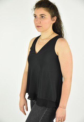 VINTAGE 90'S RALPH LAUREN BLACK SLEEVELESS BLOUSE SIZE MED