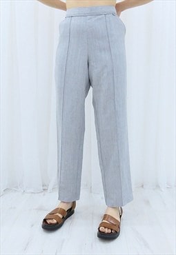 90s Vintage Grey High Waisted Trousers (Size L/XL)