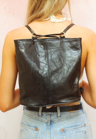 1990S VINTAGE DARKEST BROWN REAL LEATHER BACKPACK