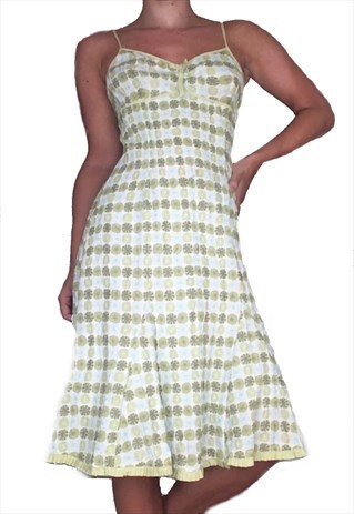 VINTAGE Y2K 90'S/00'S GREEN FLORAL PRINT MIDI SLIP DRESS