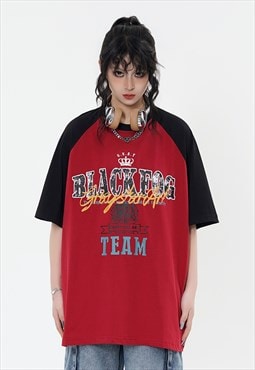 Grunge raglan t-shirt slogan tee vintage design top in red