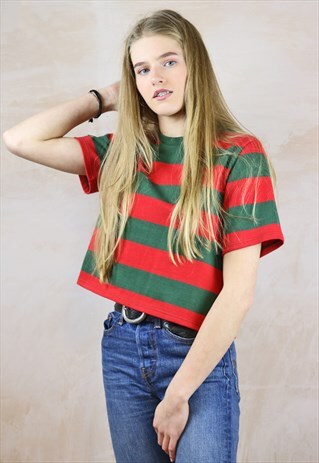 RED N GREEN QUEEN STRIPED RUGBY BOX TOP