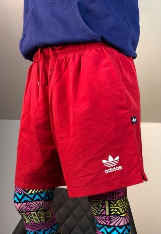 ADIDAS RED SWIMSUIT SHORTS WINDBREAKER SPORT 90S VINTAGE