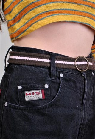 90S BROWN PINK STRIPED BELT, VINTAGE CASUAL HOLIDAY BELT