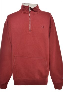 Maroon Champion Quarter Zip Plain Sweatshirt - L