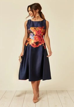 Navy Floral Print Dress