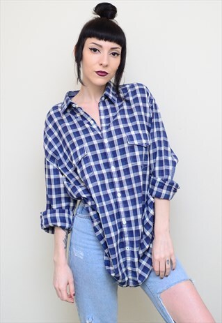 Y2K RETRO CHECKED BLUE TOMMY HILFIGER BOYFRIEND STYLE SHIRT
