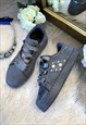 GREY FAUX SUEDE CHUNKY FAUX PEARL TRAINERS