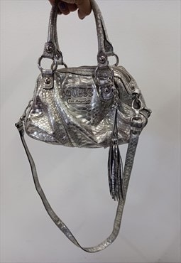 Y2K Guess Croc Print Bag Silver Metallic