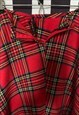 VINTAGE 70S MINI RED TARTAN A-LINE SKIRT, UK14 HANDMADE