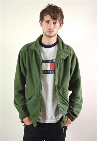 1990S VINTAGE GREEN FULL ZIP MINIMAL FLEECE JACKET