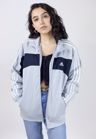 VINTAGE ADIDAS 90'S GREY AND NAVY SPORTS JACKET
