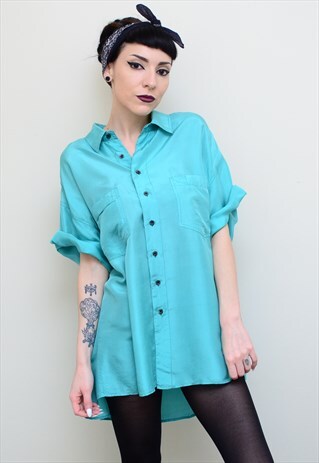 VINTAGE 90'S GENUINE SILK ICE BLUE OVERSIZED SHIRT