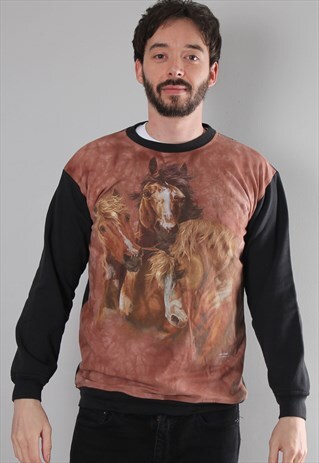 VINTAGE HORSE PRINT SWEATSHIRT JUMPER MEDIUM