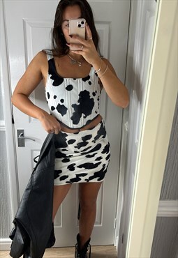 Handmade cow print velboa mini skirt