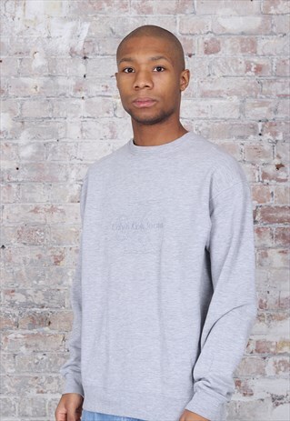 VINTAGE CALVIN KLEIN EMBROIDERED LOGO SWEATSHIRT GREY