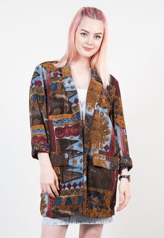 VINTAGE 90'S TRIBAL PATTERNED BLAZER KIMONO JACKET