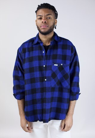 VINTAGE 90'S BLUE CHECK FLANNEL SHIRT