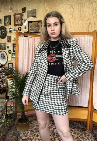 VINTAGE 80S TWEED CO-ORD BLACK WHITE SUIT