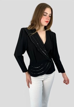 80's Black Vintage Long Sleeve Evening Sequin Jacket