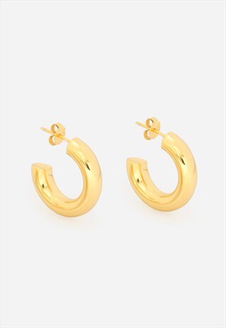 THICK HOOP STUD EARRINGS IN GOLD