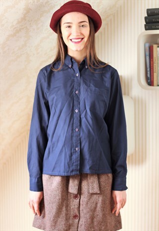 NAVY COTTON LONG SLEEVE SHIRT