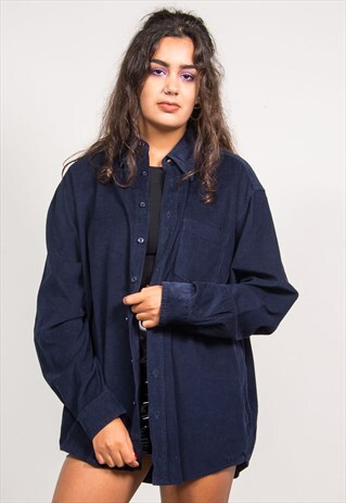 VINTAGE 90'S NAVY BLUE CORD LONG SLEEVE SHIRT