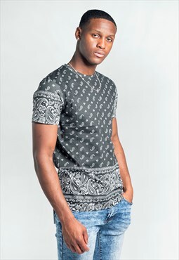 Men's Black Bandana Print Paisley T-Shirt