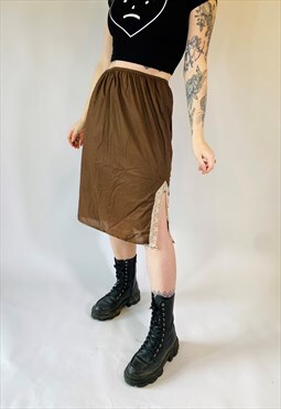 Vintage Retro 60s Brown Floral Slip Skirt Made in UK
