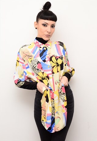 VINTAGE 90'S RETRO FUNKY BOLD PATTERNED OVERSIZED SHIRT
