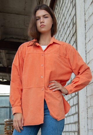 VINTAGE RETRO BRIGHT ORANGE CORAL OVERSIZED OVER-SHIRT