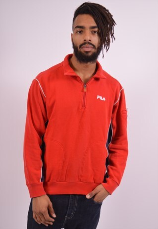 FILA MENS VINTAGE SWEATSHIRT JUMPER MEDIUM RED 90S