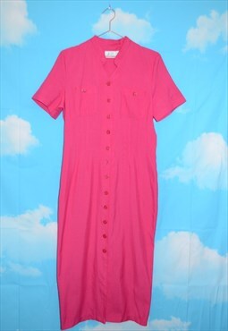Vintage 80's Pink Tailored Button Up Midi Dress