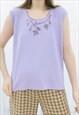90s Vintage Lilac Floral Embroidered Beaded Top
