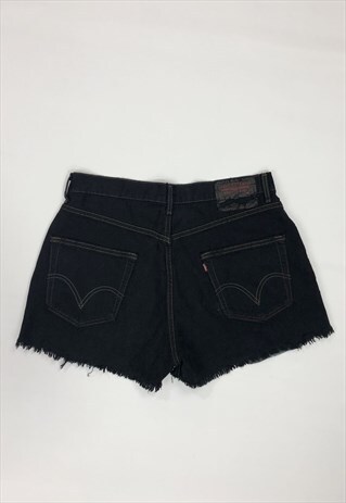 WOMENS VINTAGE LEVIS SHORTS REWORKED BLACK DENIM DISTRESSED