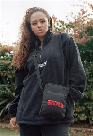 BLACK CROSS BODY BAG WITH DBDNS EMBROIDERY
