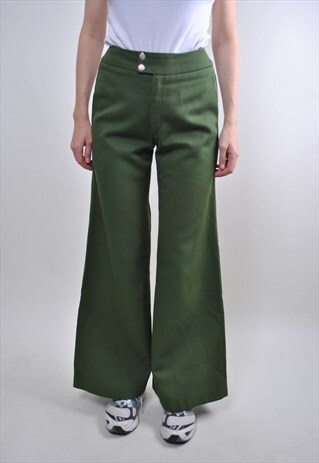 WOMAN VINTAGE GREEN WIDE WOOL TROUSERS