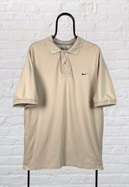 Vintage Nike Polo Shirt Beige Large