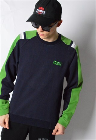 NAVY BLUE GREEN COLOUR BLOCK ADIDAS SWEATSHIRT