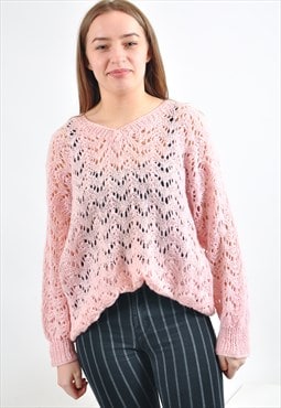 Vintage handknitted knitwear jumper in pink