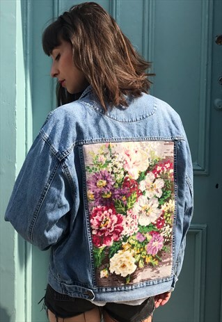 FRANKIE. DENIM JACKET REWORKED WITH VINTAGE TAPESTRY