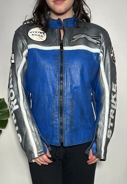  Leather patch racing jacket vintage 90s Strike Road