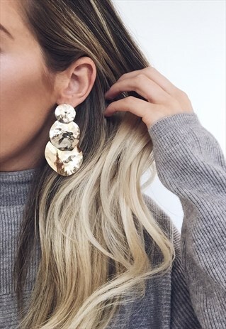 GOLD 3 DISC DROP EARRINGS