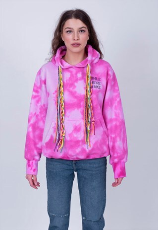 MULTI STRING PINK TIE DYE HOODIE