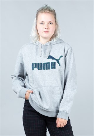 VINTAGE GREY PUMA HOODED SWEATSHIRT HOODIE