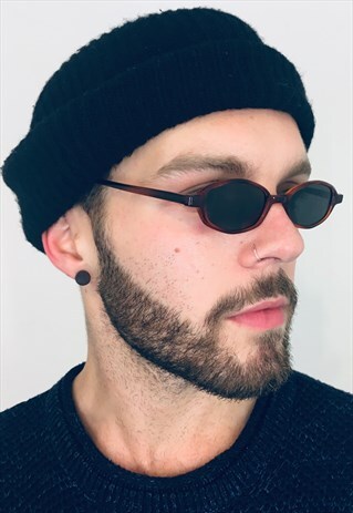 VINTAGE 90S BROWN HEXAGON SHAPE SLIM SUNGLASSES
