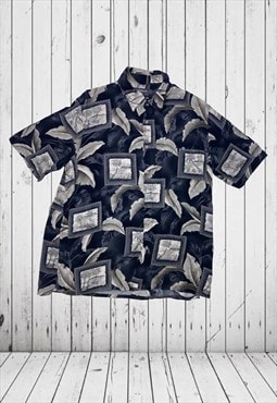 vintage black 90s print large hawaiian shirt 