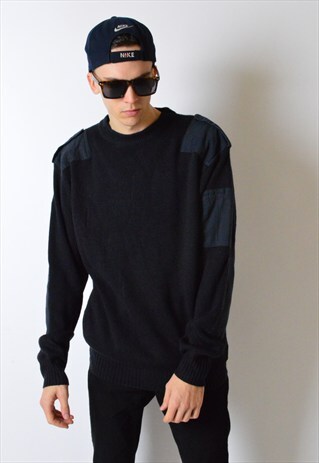 DICKIES VINTAGE 90S NAVY BLUE KNIT ARMY STYLE JUMPER