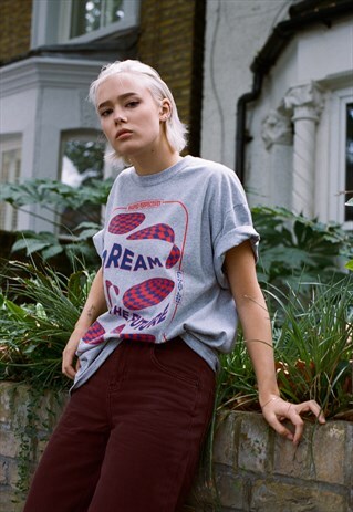 SHORT SLEEVED T-SHIRT GREY WITH DREAM INTO THE FUTURE PRINT