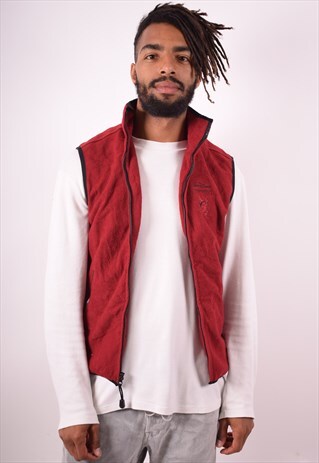 DISNEY MENS VINTAGE FLEECE GILET SMALL MAROON 90S